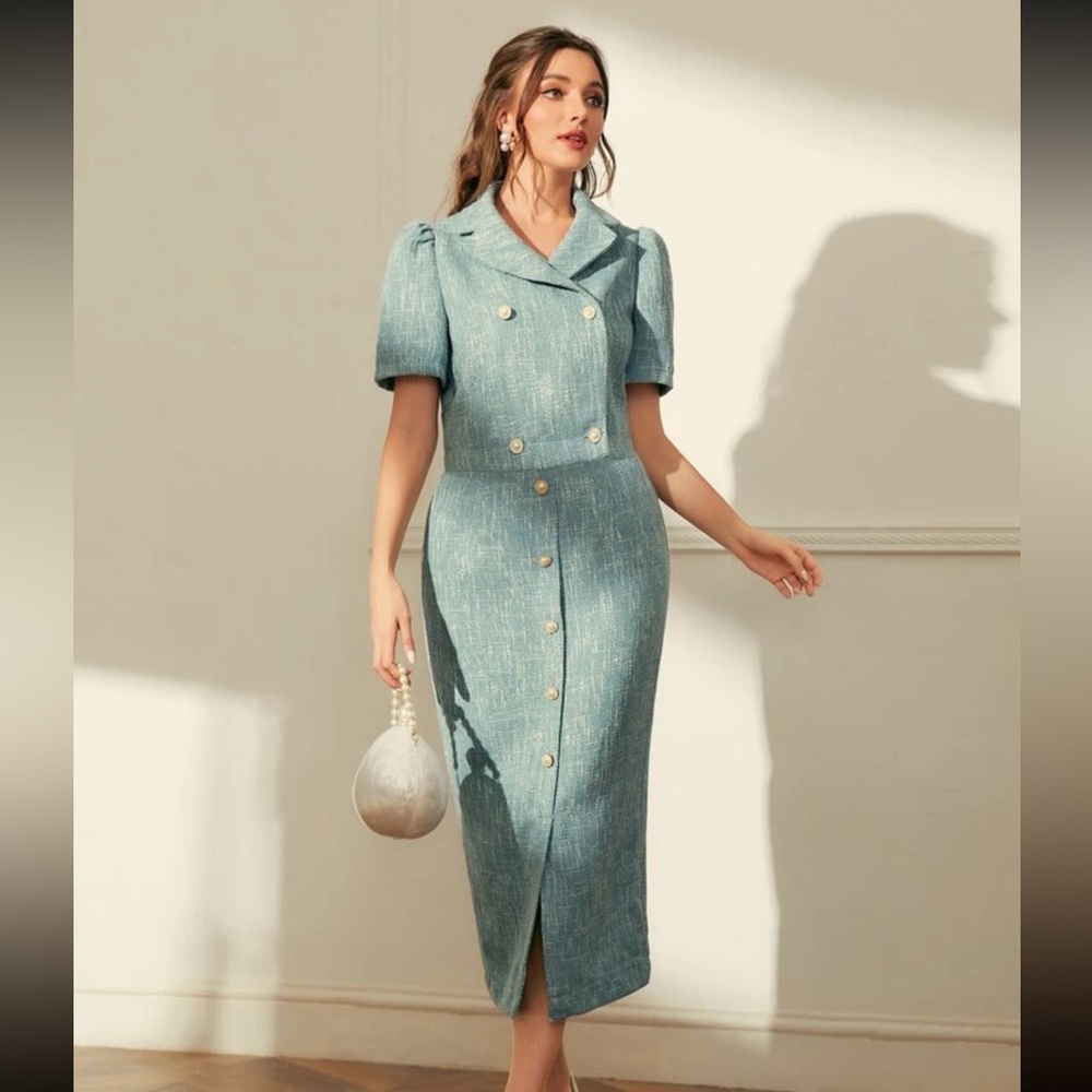 Shein bizchic puff sleeve double breasted jacket and skirt